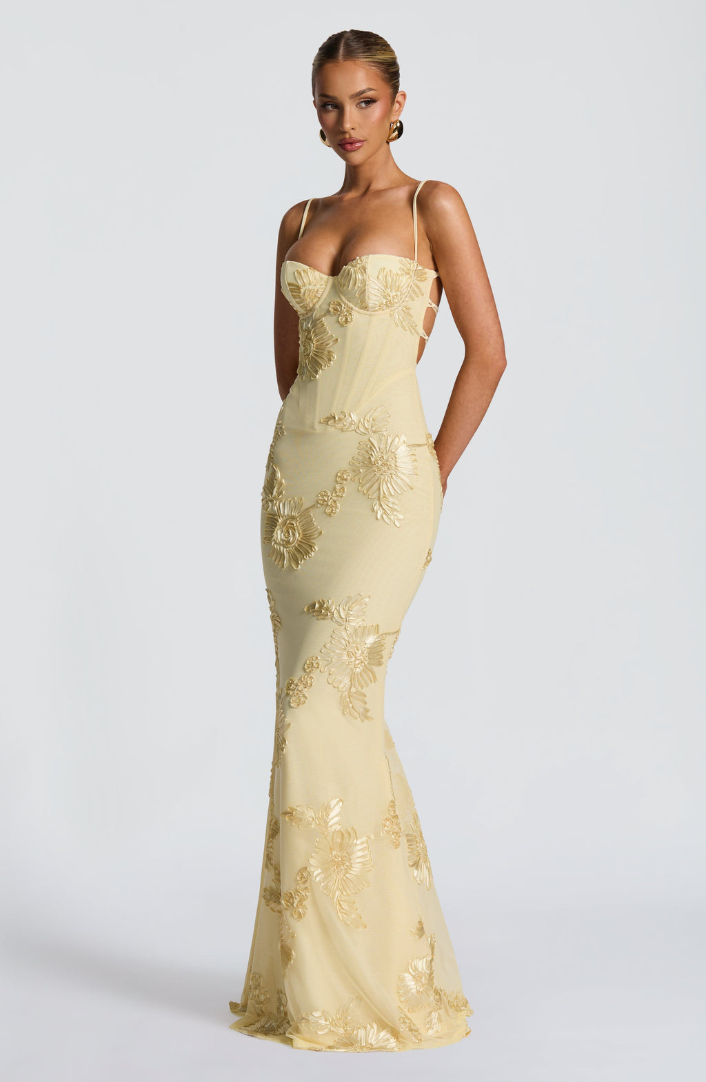Kendall | Floral Embroidered Corset Maxi Dress for Wedding Guest