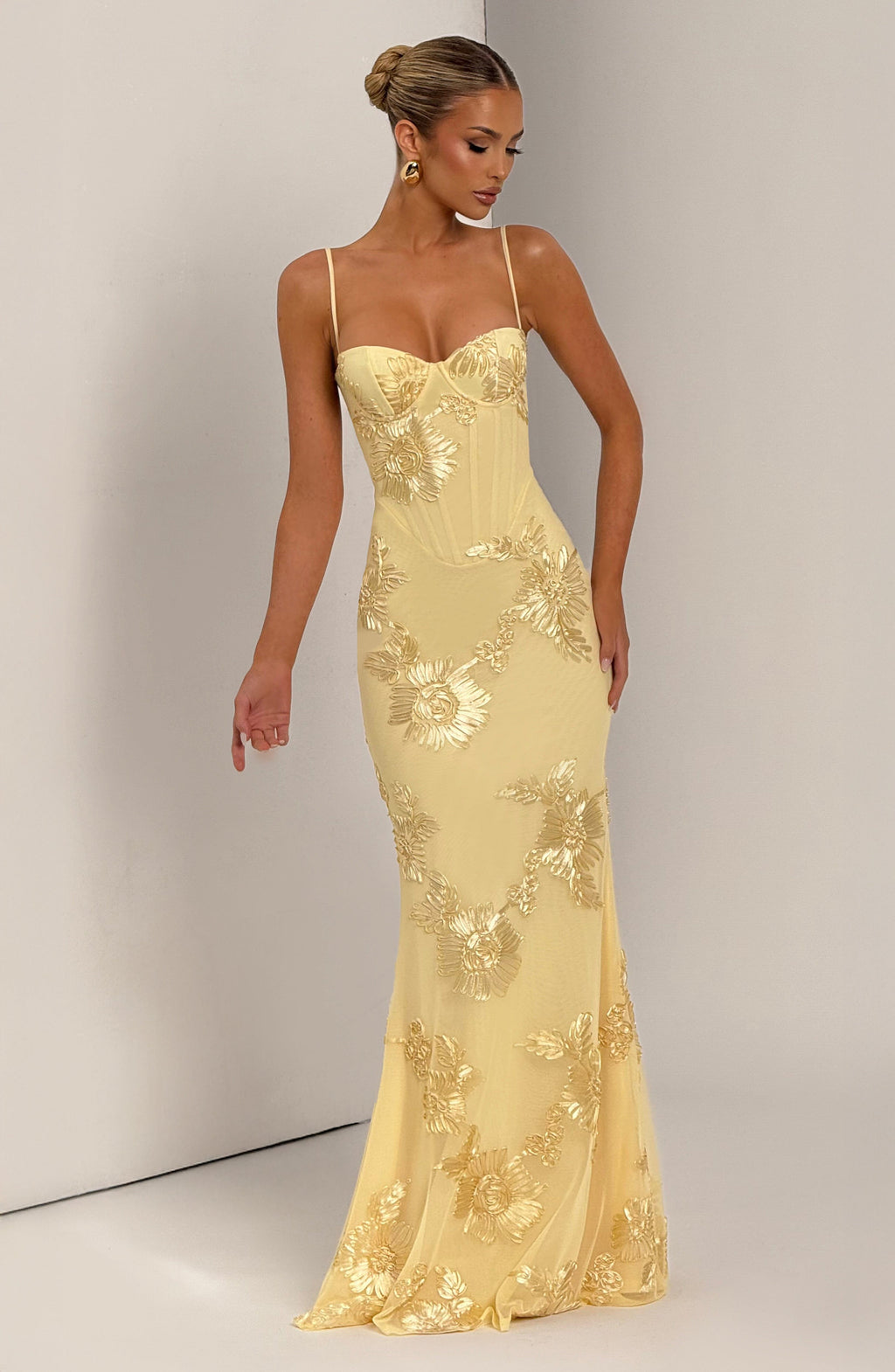 Kendall | Floral Embroidered Corset Maxi Dress for Wedding Guest