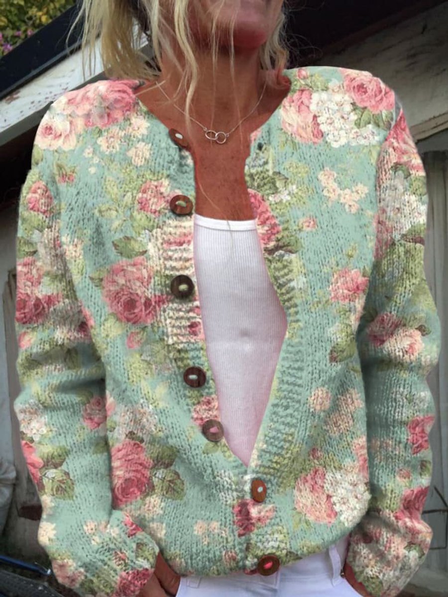 Sienna | Floral Button Front Knit Cardigan