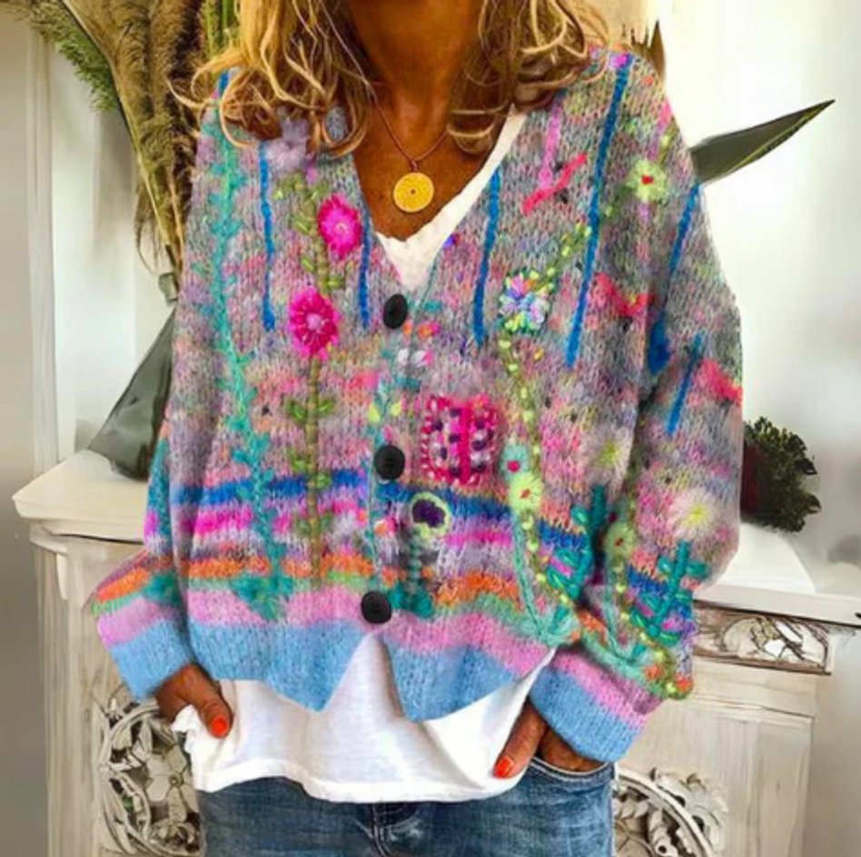 Zoey | Floral Button Knit Cardigan