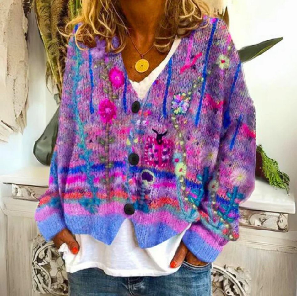Zoey | Floral Button Knit Cardigan