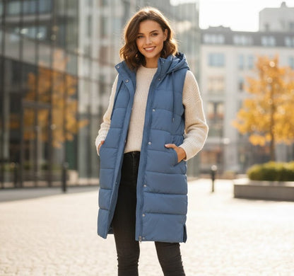 Amelia | Maxi Hooded Quilted Puffer Vest