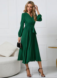 Olivia | Long Sleeve Pleated Midi Dress for Wedding Guest