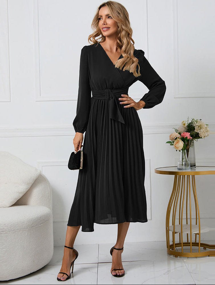 Olivia | Long Sleeve Pleated Midi Dress for Wedding Guest