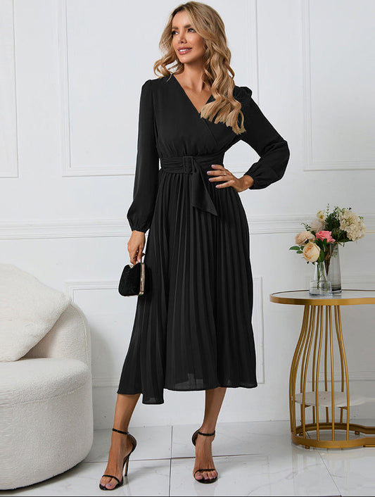Olivia | Long Sleeve Pleated Midi Dress for Wedding Guest