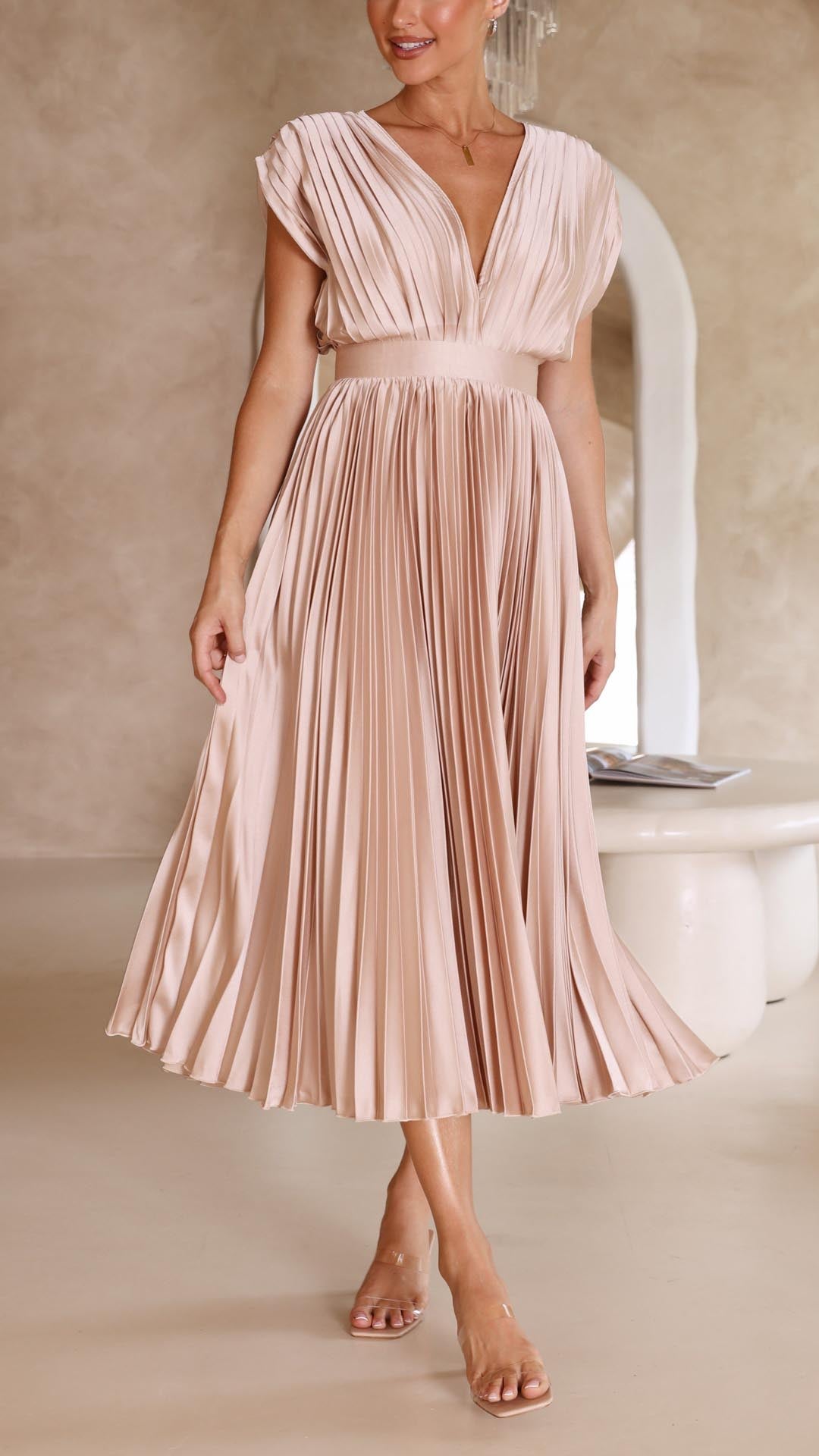 Melissa | Pleated Summer Midi Wedding Guest Dress