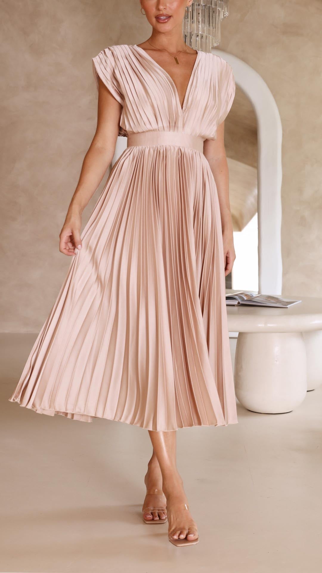 Melissa | Pleated Summer Midi Wedding Guest Dress